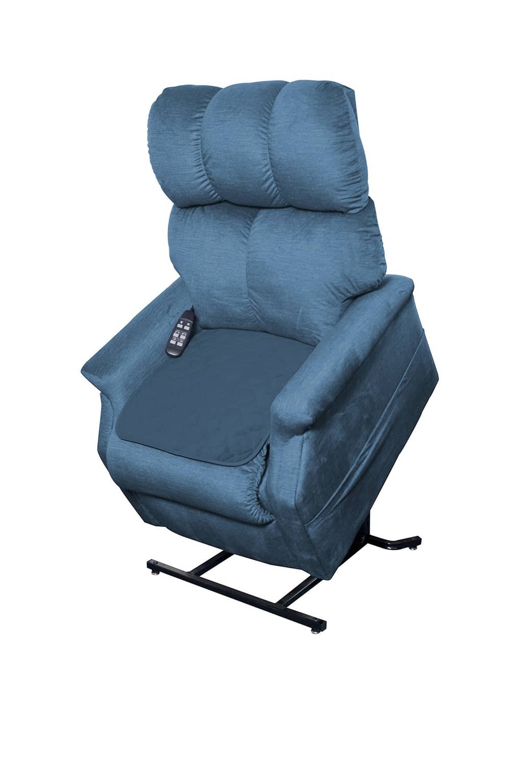 Blue waterproof furniture protector pad for recliner chair, padded cover with elastic edges