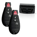 Black remote key fobs with red PANIC button and keyless entry functions, plus connector module