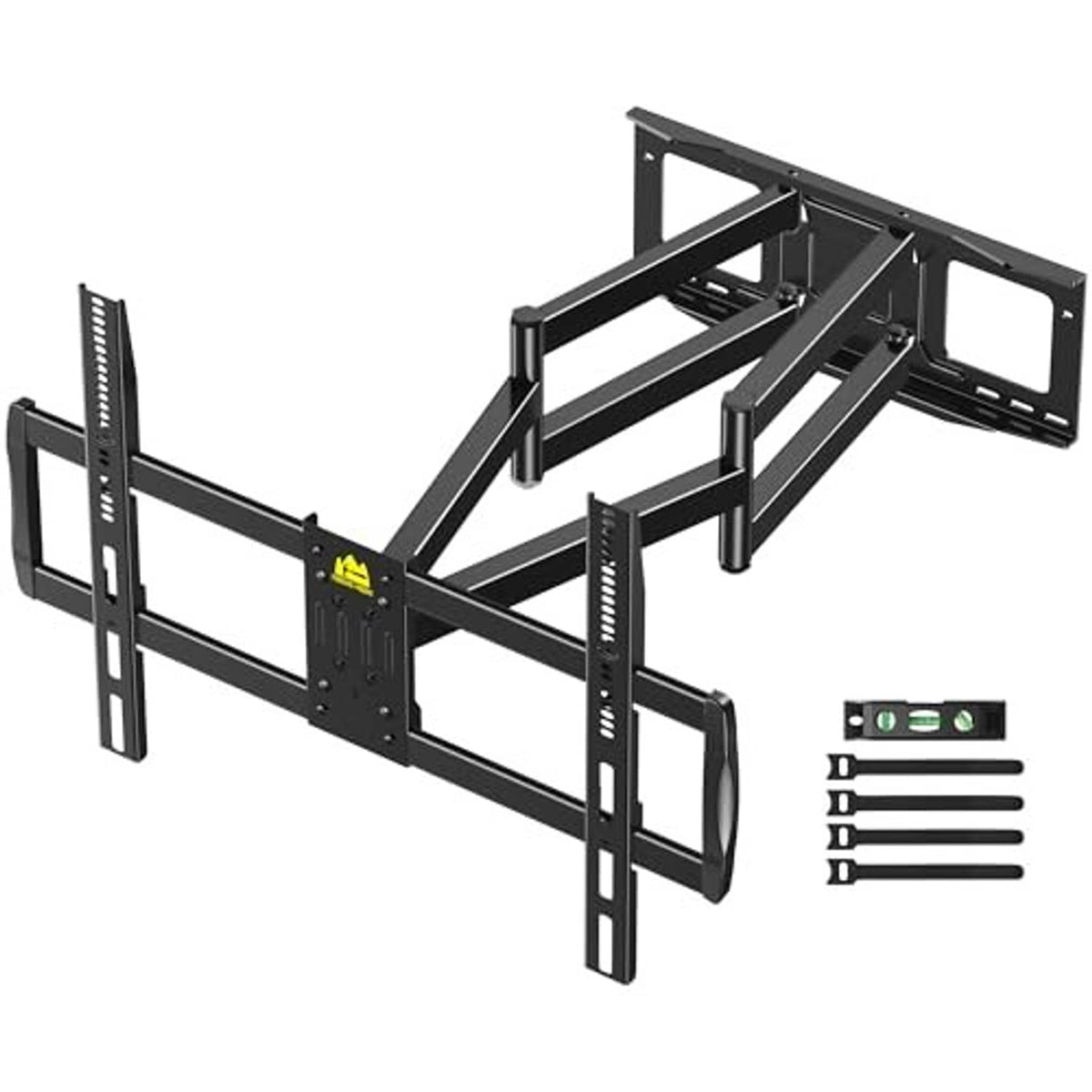 Full motion TV wall mount with dual arms and included hardware set, black