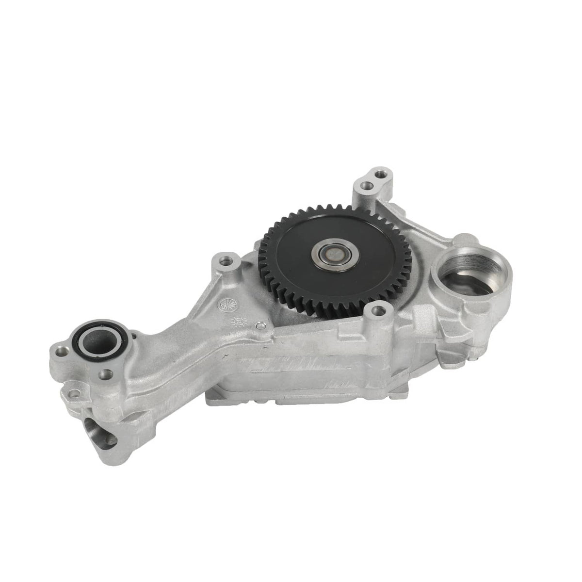Engine oil pump assembly with black gear wheel and silver mounting base