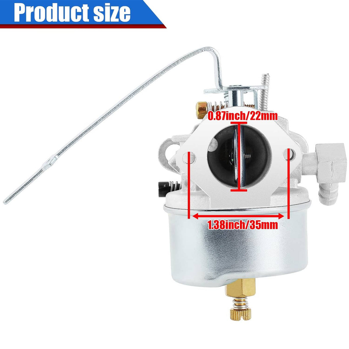 Carburetor kit with silver carburetor body and throttle choke assembly, side view