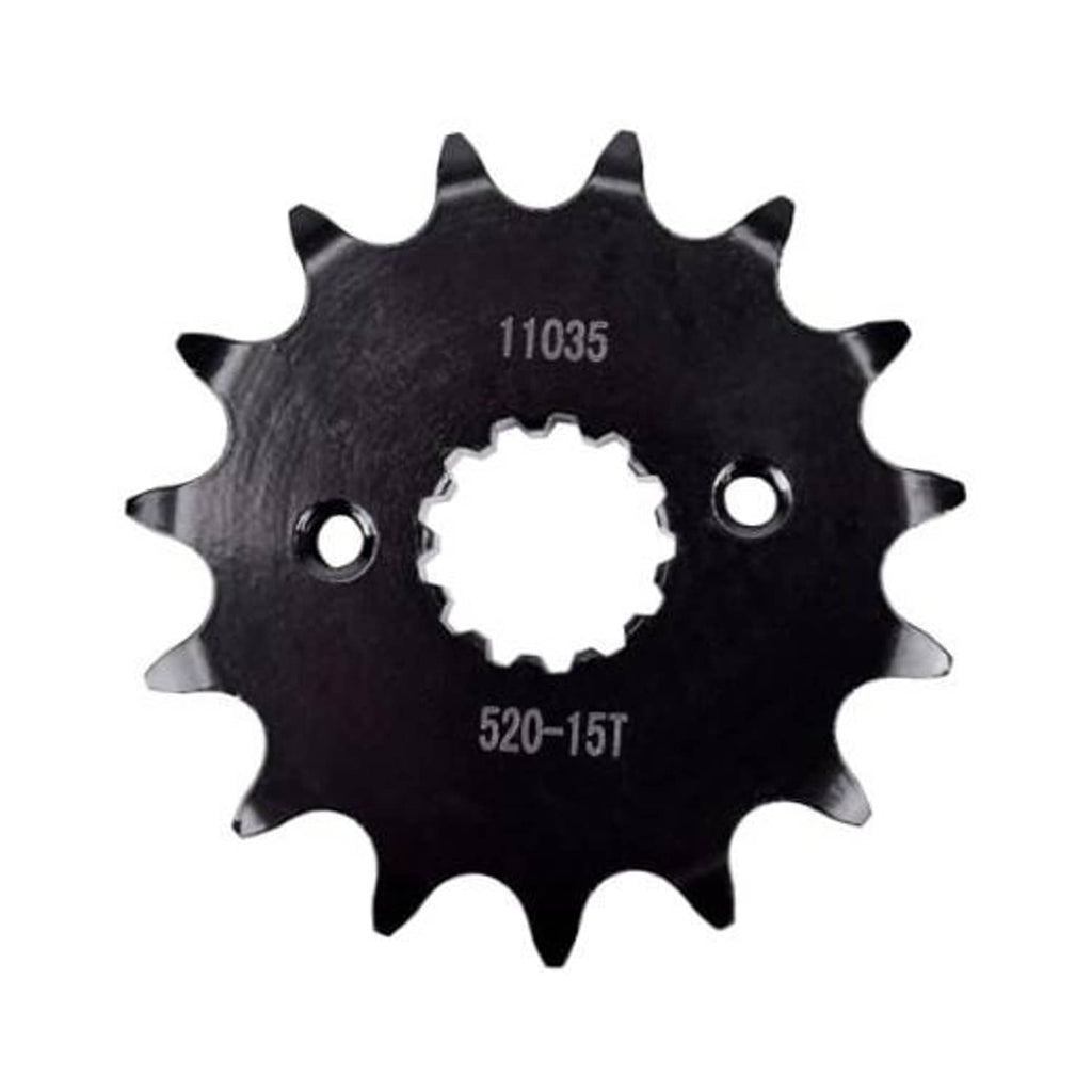 Black 15-tooth front sprocket with center bolt holes, 520 pitch