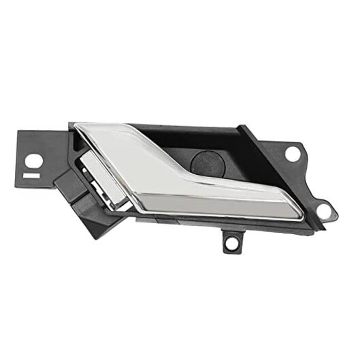 Chrome interior door handle with black mounting bracket and two side mounting holes