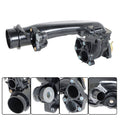 Black charge air pipe joint assembly with turbo inlet and mounting flange details
