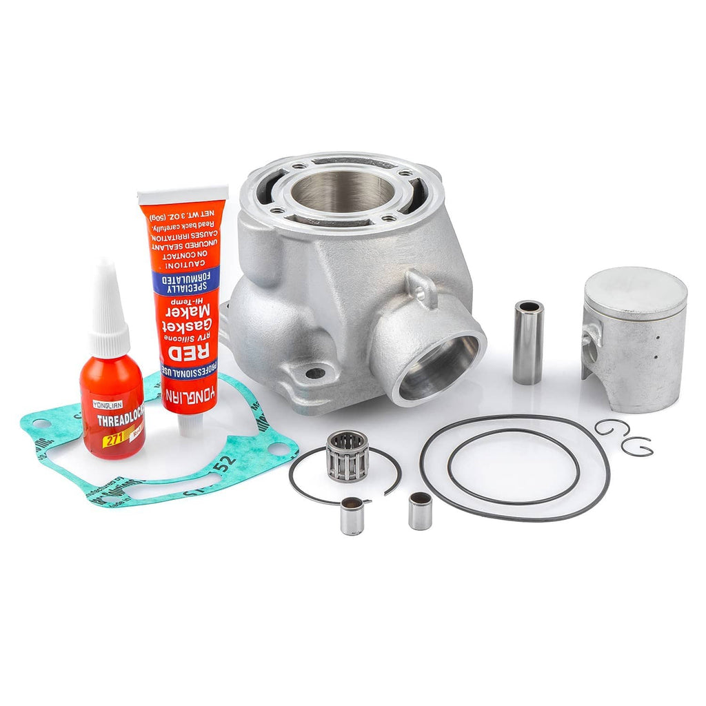 Cylinder and piston rebuild kit with gasket, piston, rings, pins, and sealant