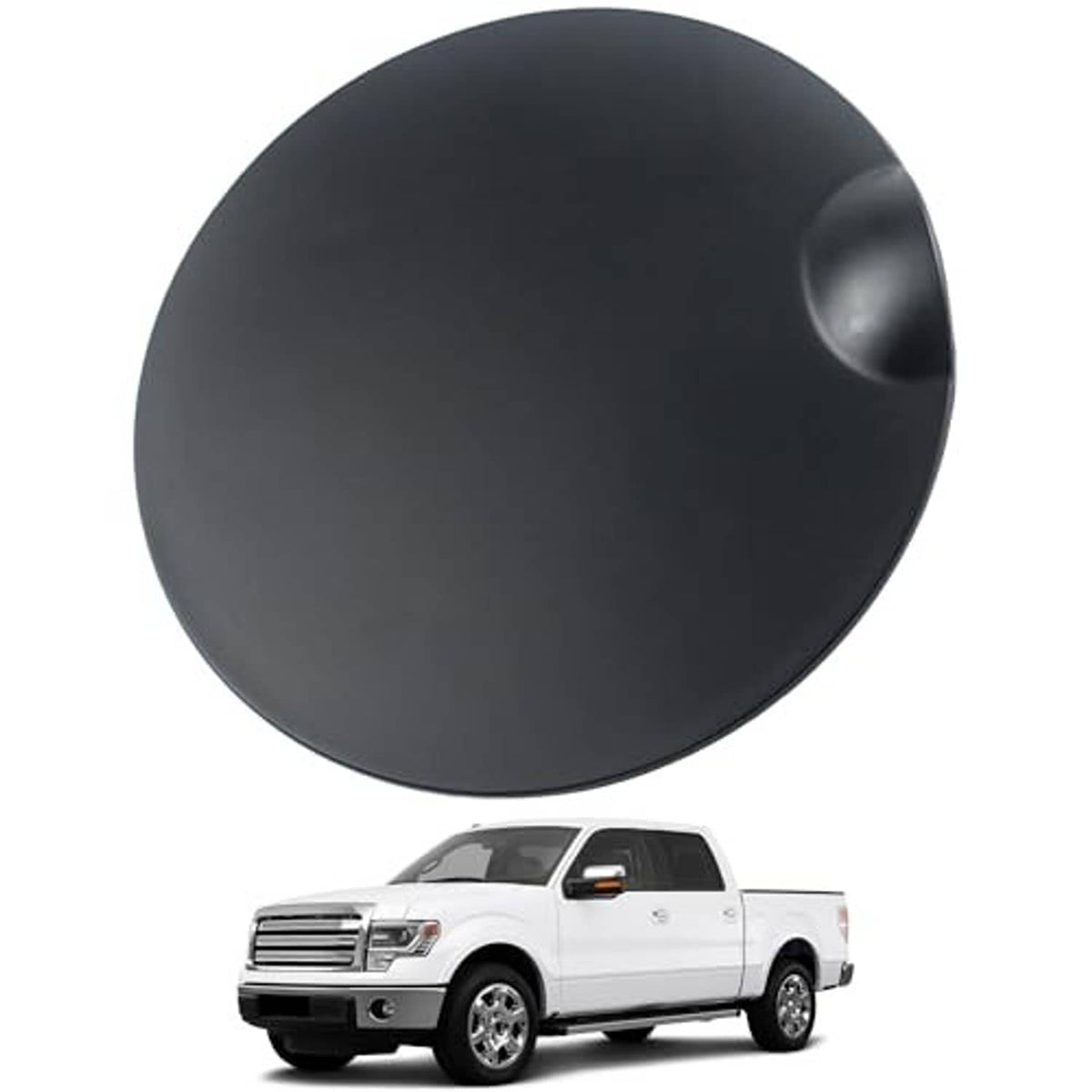 Matte black round gas tank door cover with domed cap-style side pull tab