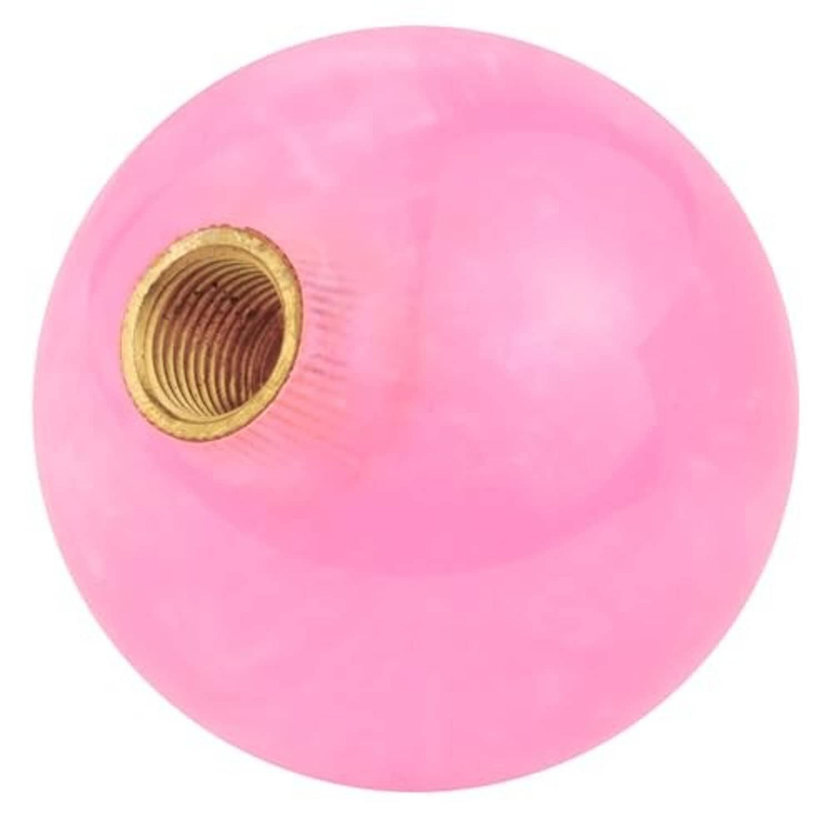 Pink 5-speed ball shift knob underside with gold threaded insert