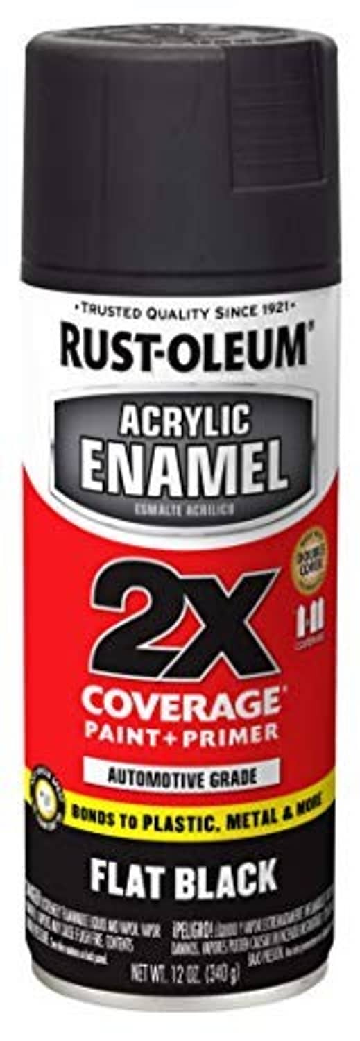 Rust-Oleum 2X acrylic enamel spray paint can, flat black, 12 oz