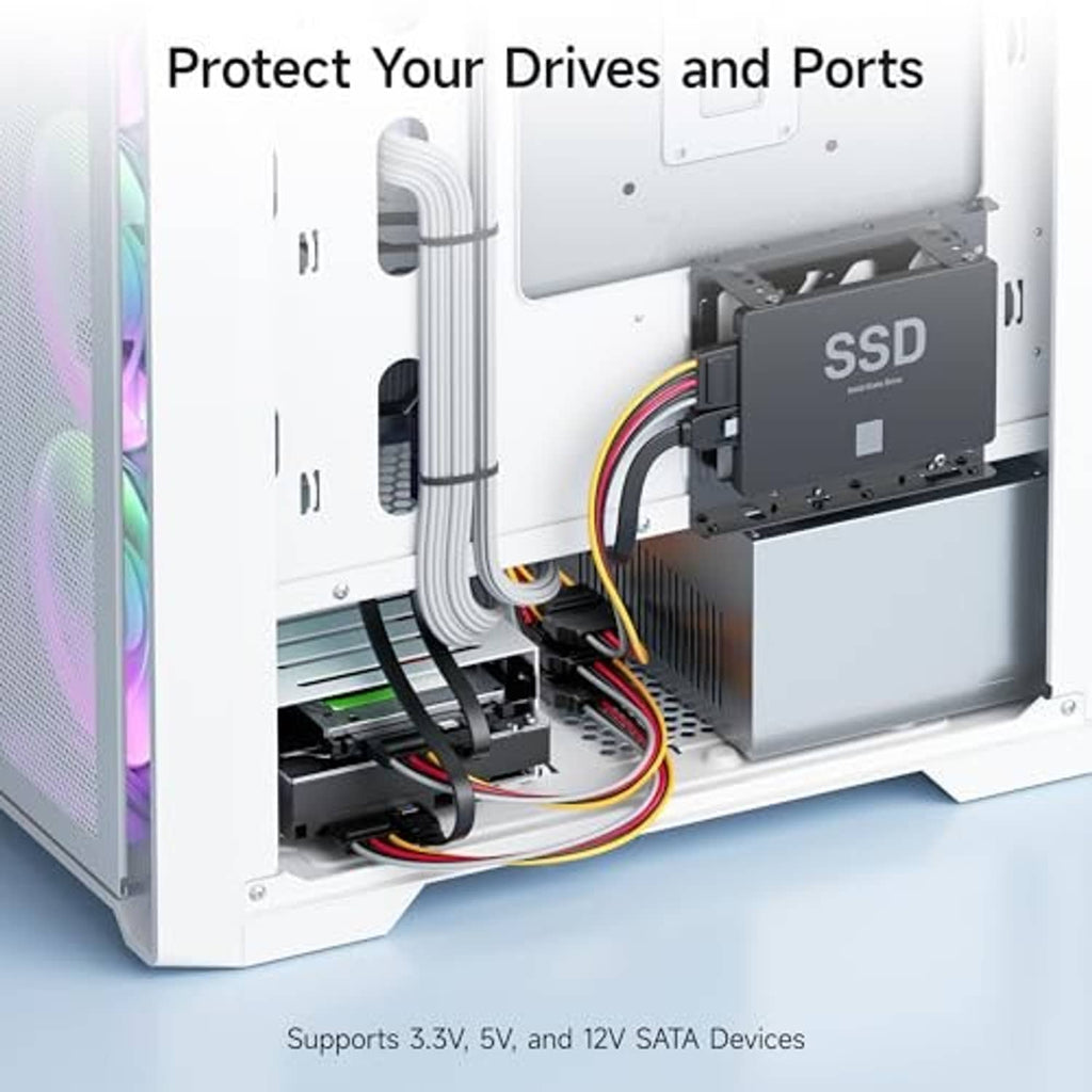 SATA power extension cable connecting to SSD power port with molded 15-pin connectors