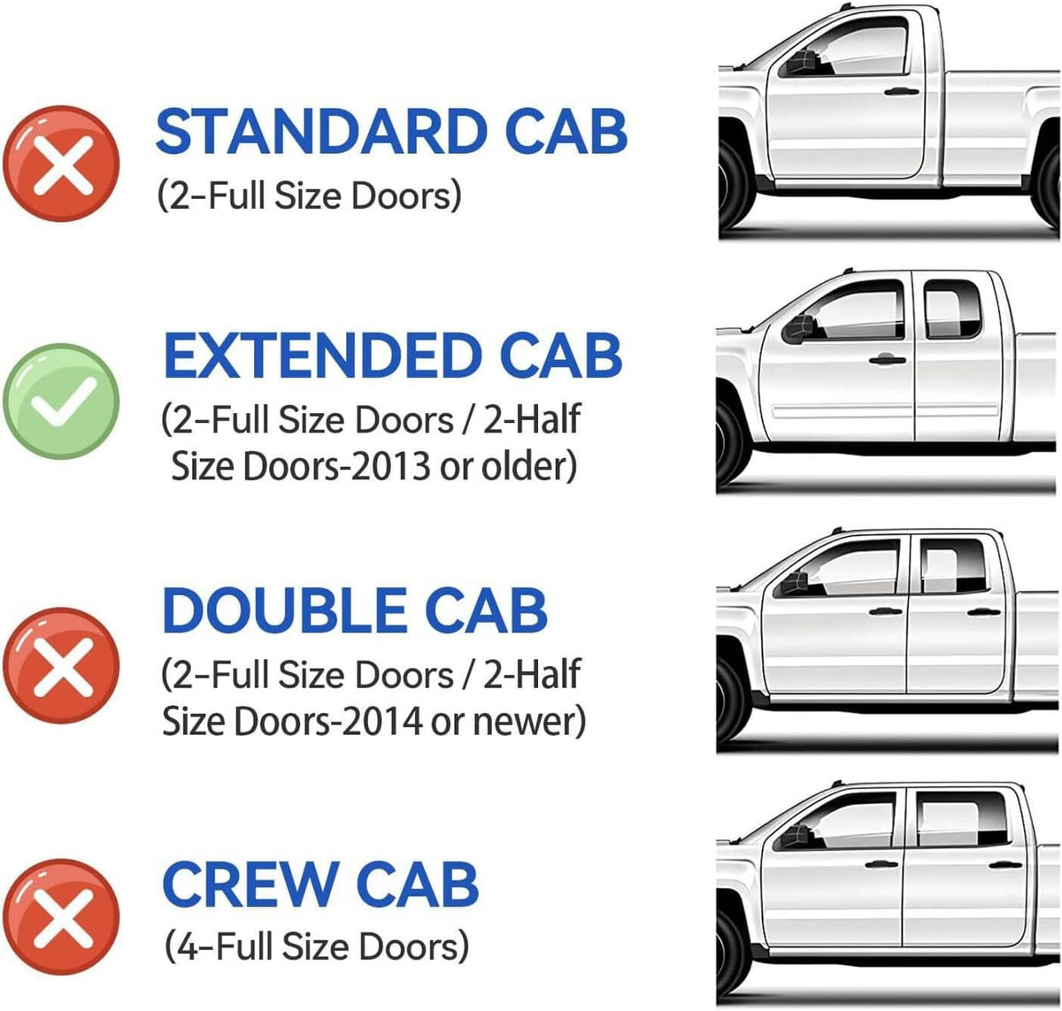 Door configuration guide for extended cab vs standard, double, and crew cab window visors