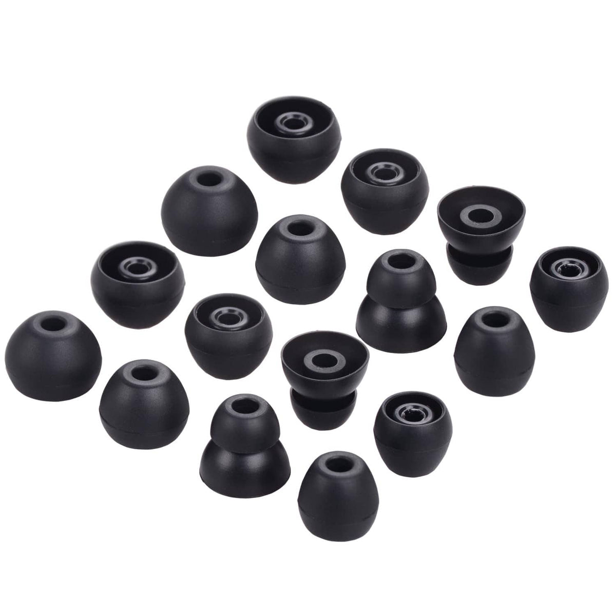 Black silicone earbud replacement tips, assorted set with inner vents
