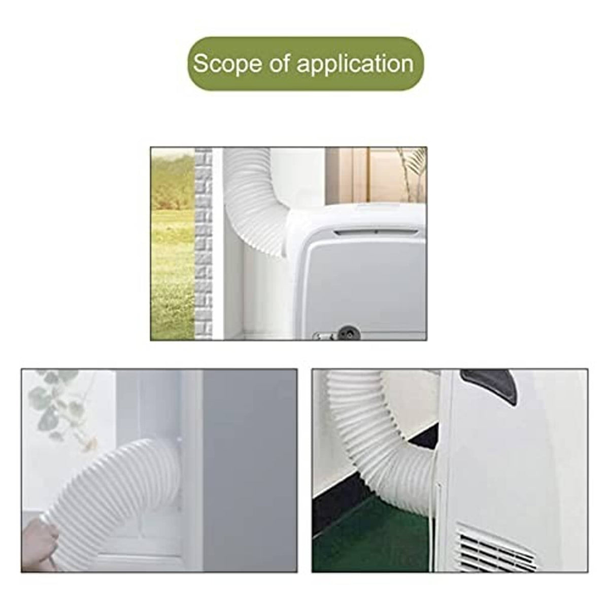 White exhaust duct connector ring shown with installation scenario panels