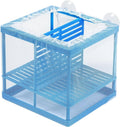 Blue mesh aquarium fry breeder box with divider and inner plastic grid