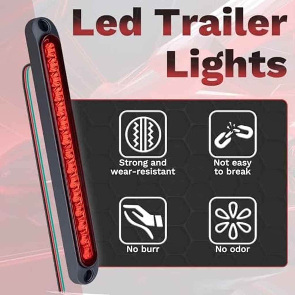 Single red LED trailer light bar with black ABS housing and clear lens