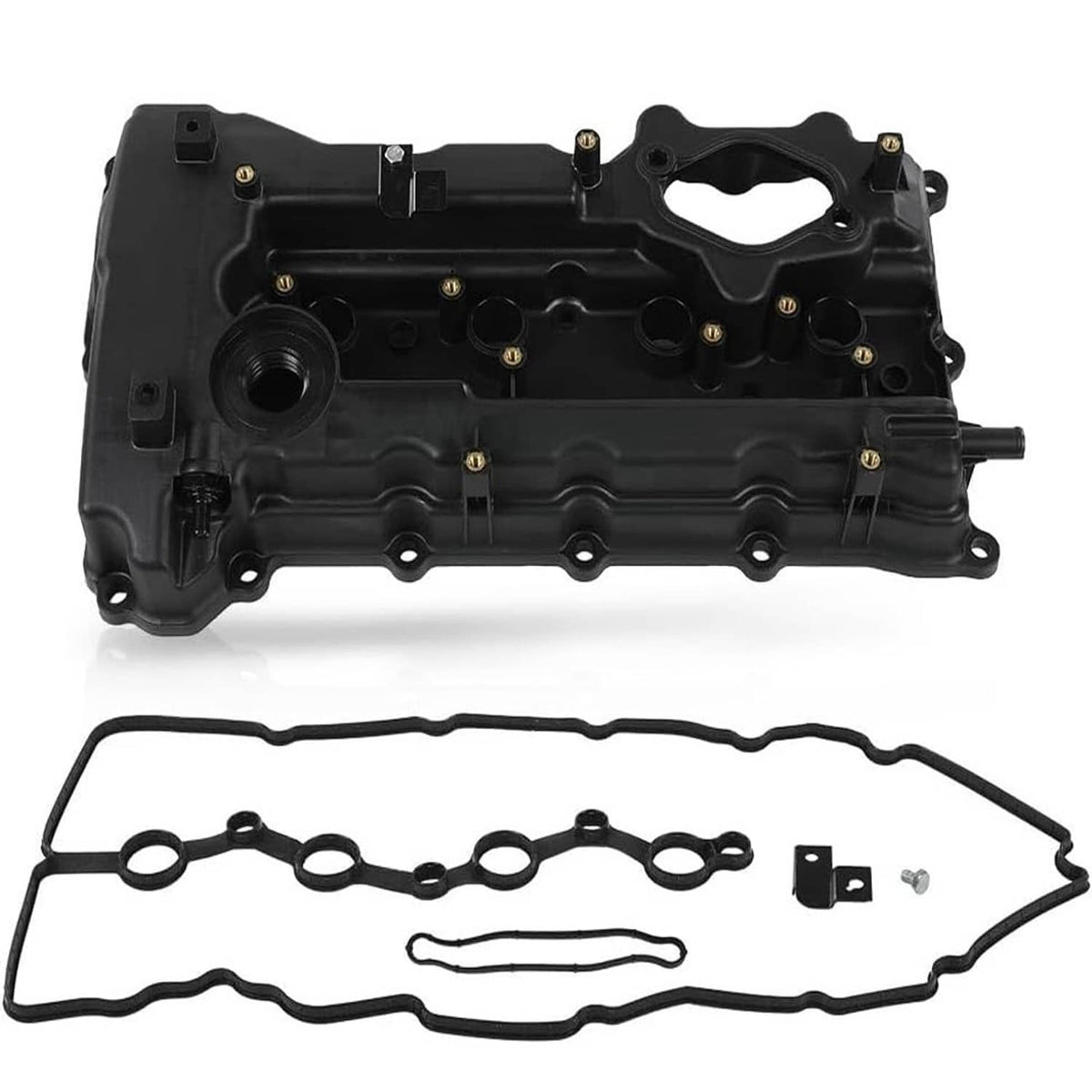 Black engine valve cover with gasket and hardware kit
