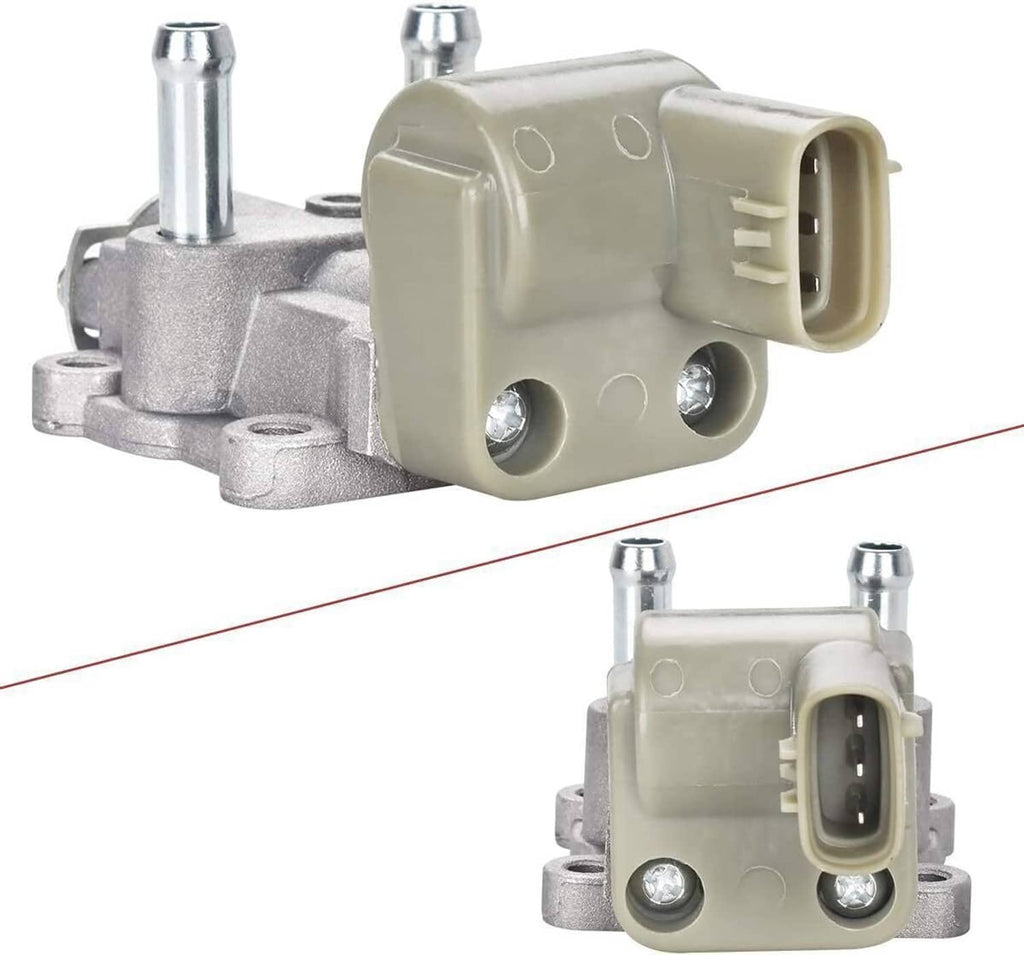 Idle air control valve side view with beige electrical connector and polished metal fittings