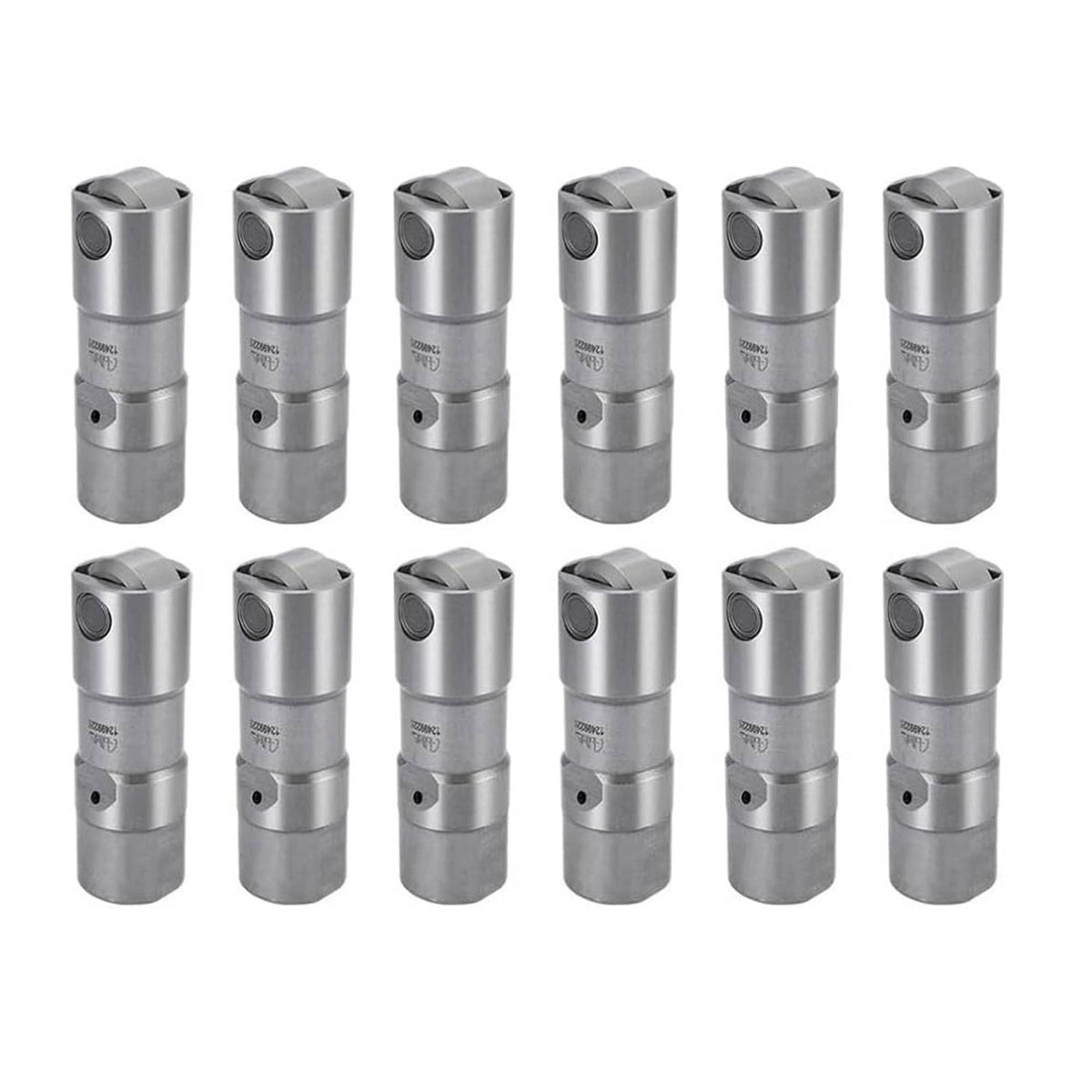 Set of silver camshaft lifters with rounded roller caps
