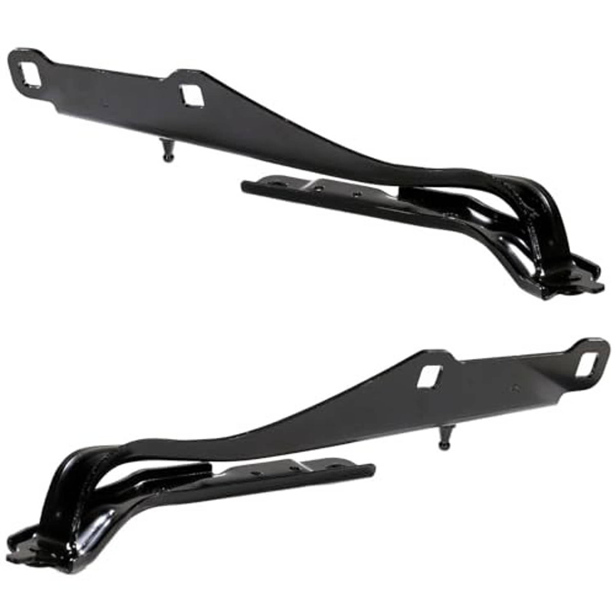 Set of two black hood hinge brackets with bolt points and end mounts