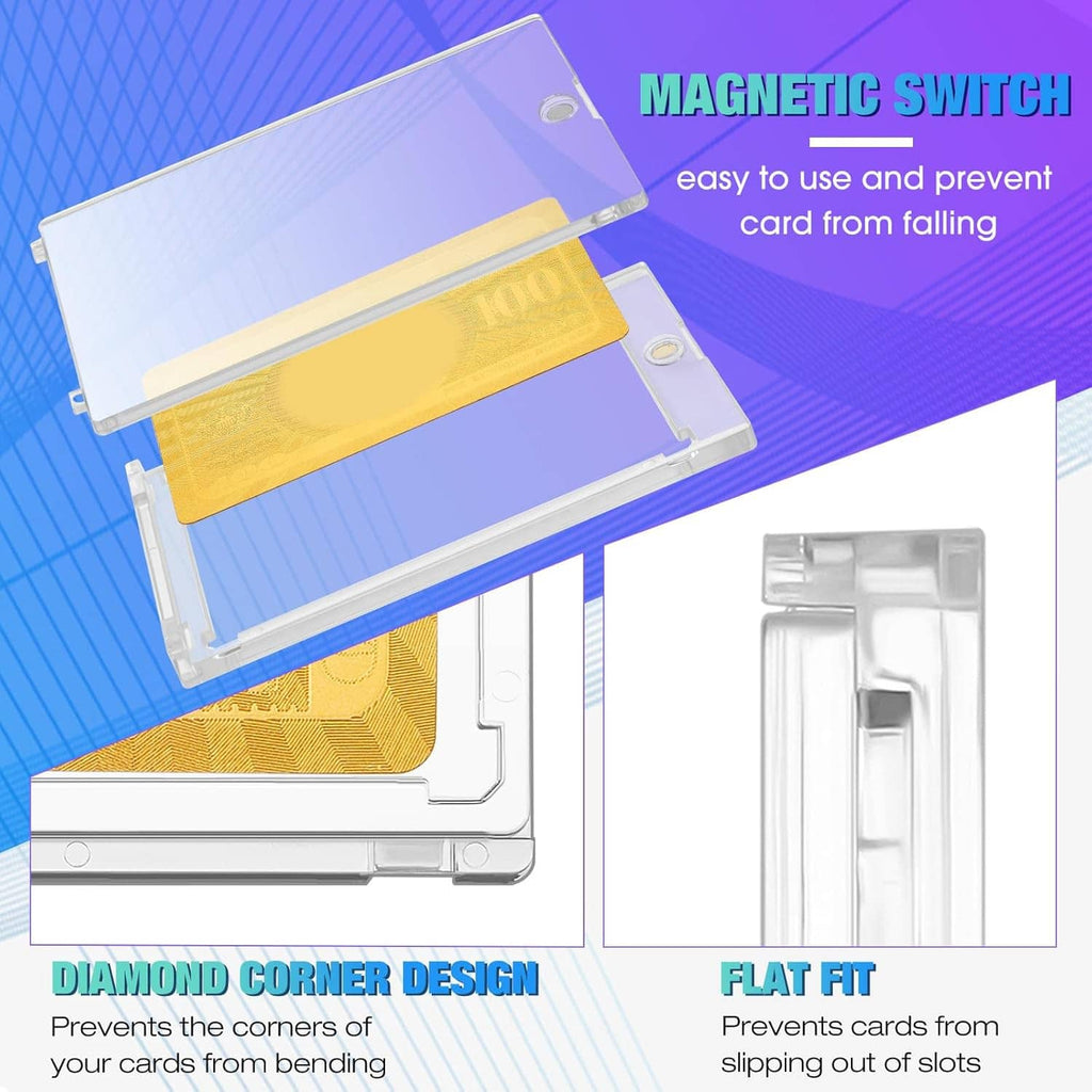 Clear magnetic acrylic card holder with hinged top and anti-fall magnetic switch