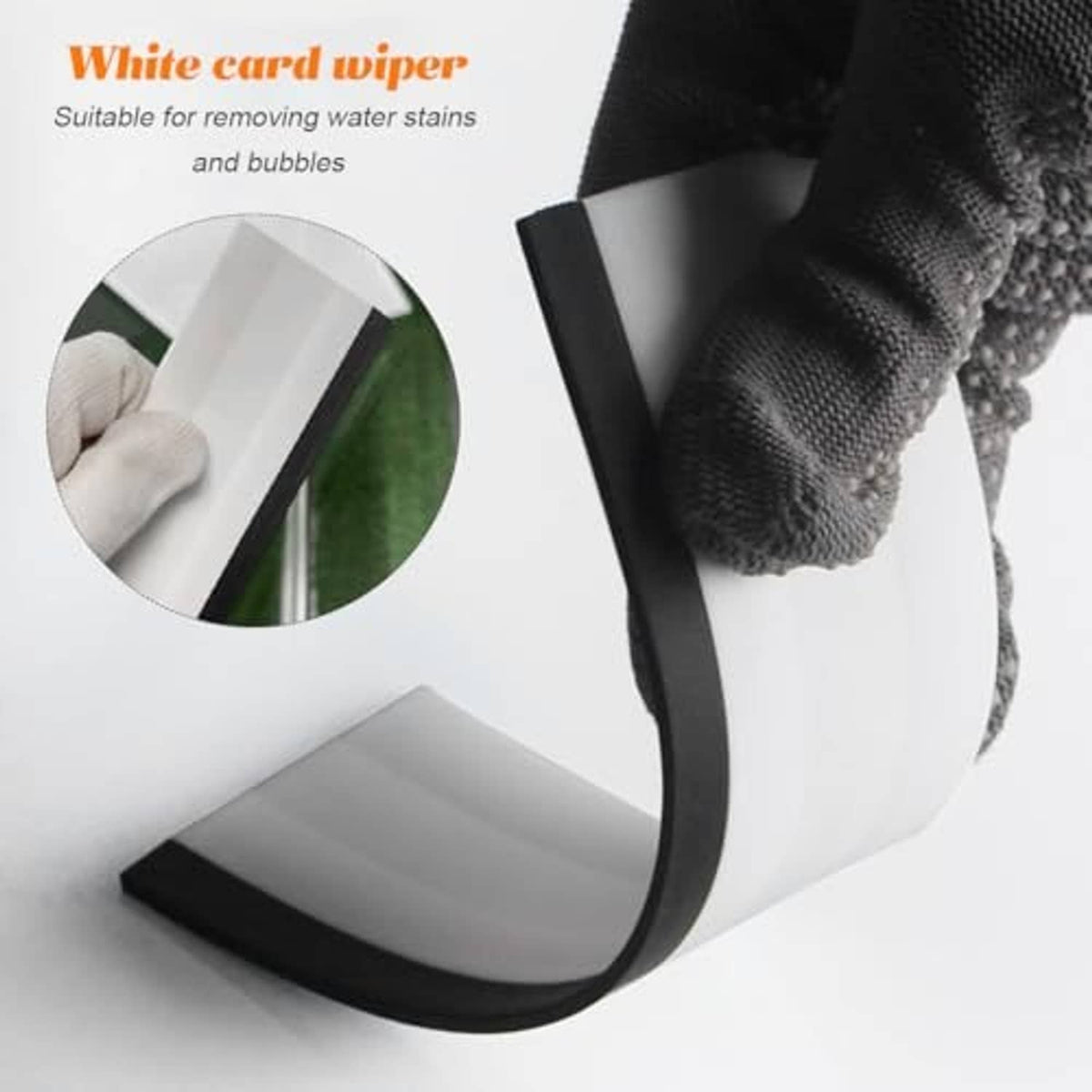 White card wiper tool for removing water stains and lifting bubbles from vehicle wrap