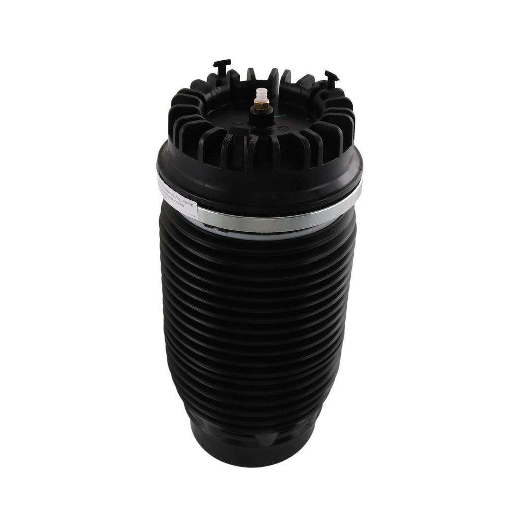 Air suspension strut with ribbed black bellows and top mounting plate