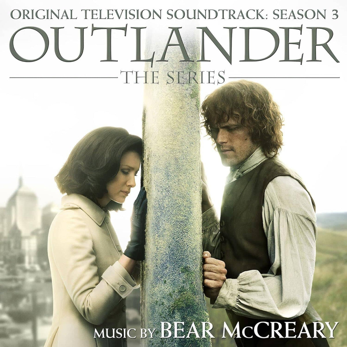 Outlander Season 3 original soundtrack audio CD cover, with two characters in period dress