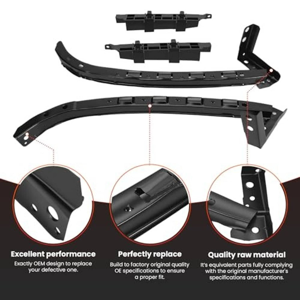 Black front bumper bracket retainer kit with curved bar, clips, and mounting plates