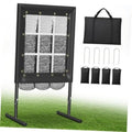 Baseball strike-zone pitching net with 9-hole grid, black carry bag and ground stakes