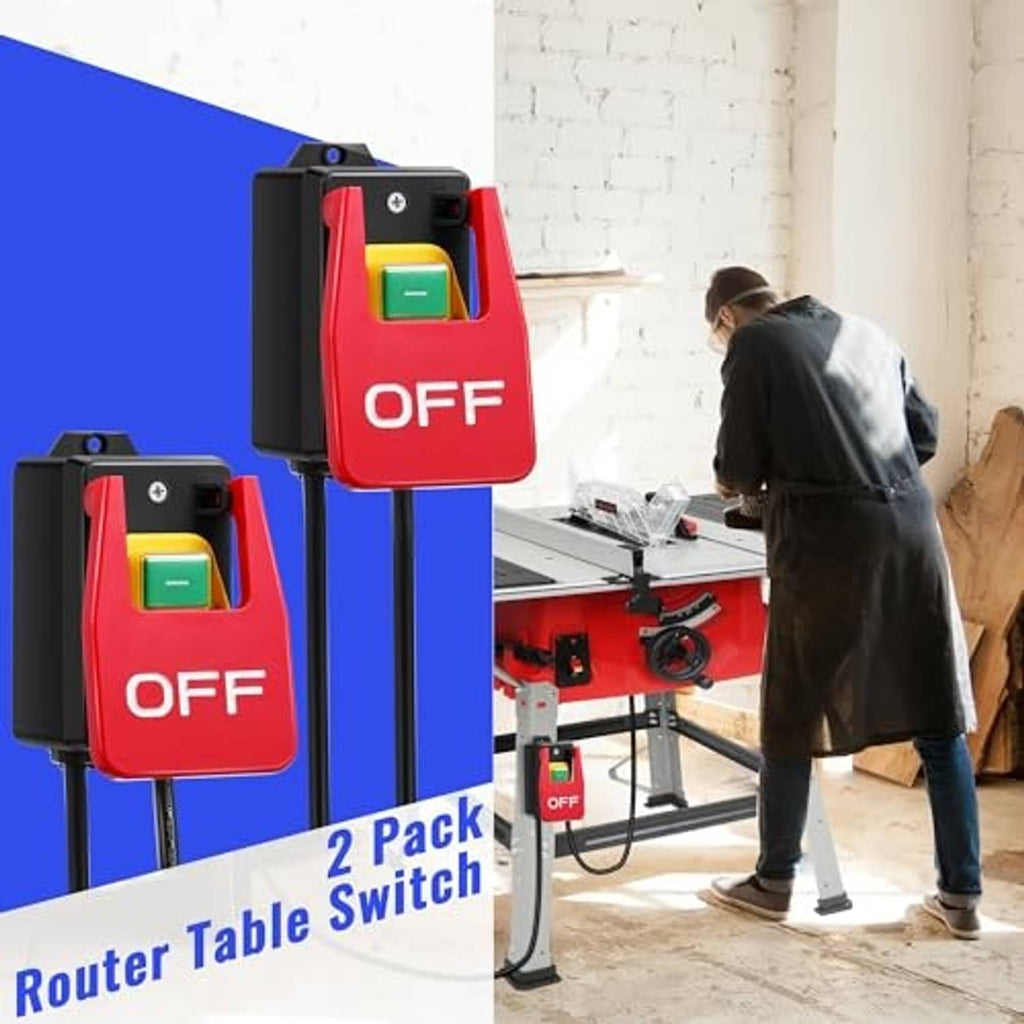 Pair of red paddle switches with green rockers, OFF buttons, and power cords