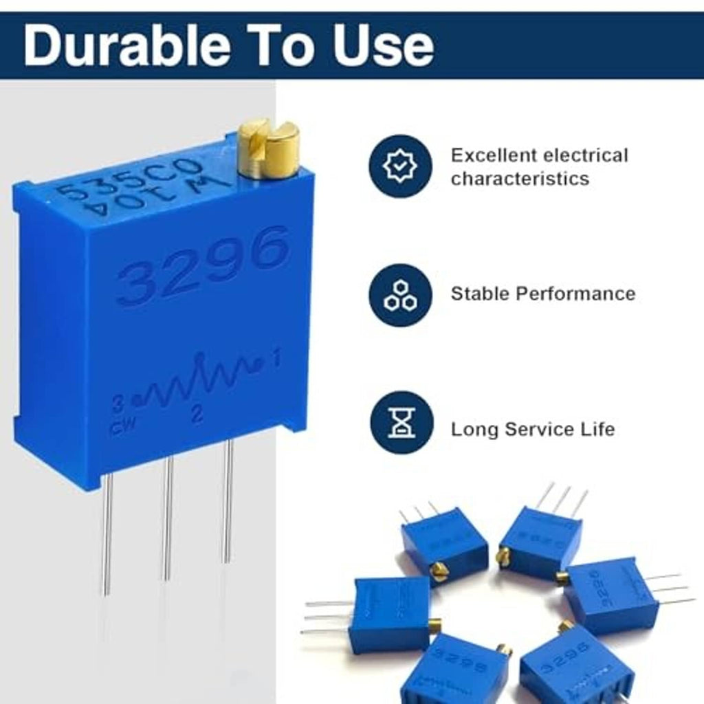 Durable 3296W blue multiturn trimmer potentiometer with gold top and three vertical pins