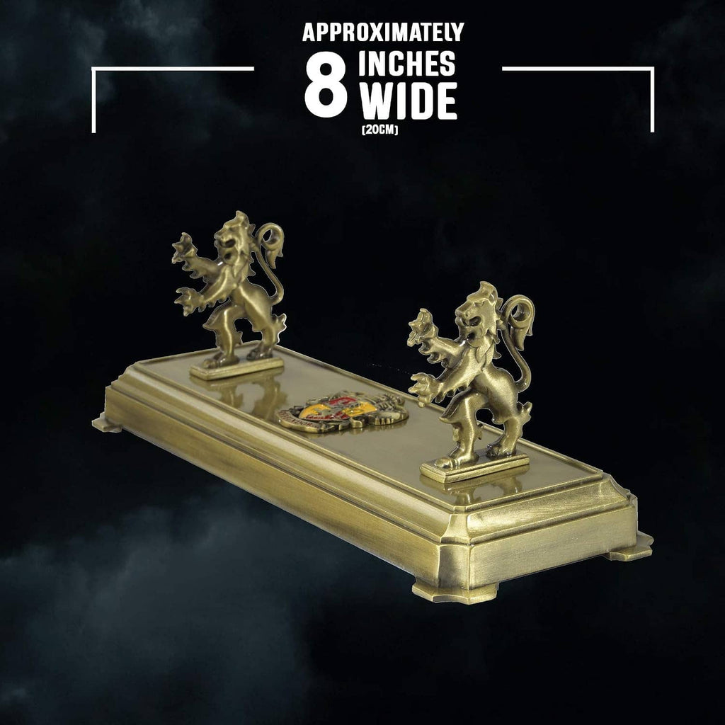 Gryffindor wand stand with gold base, two gryphon statues, approx. 8 inches wide