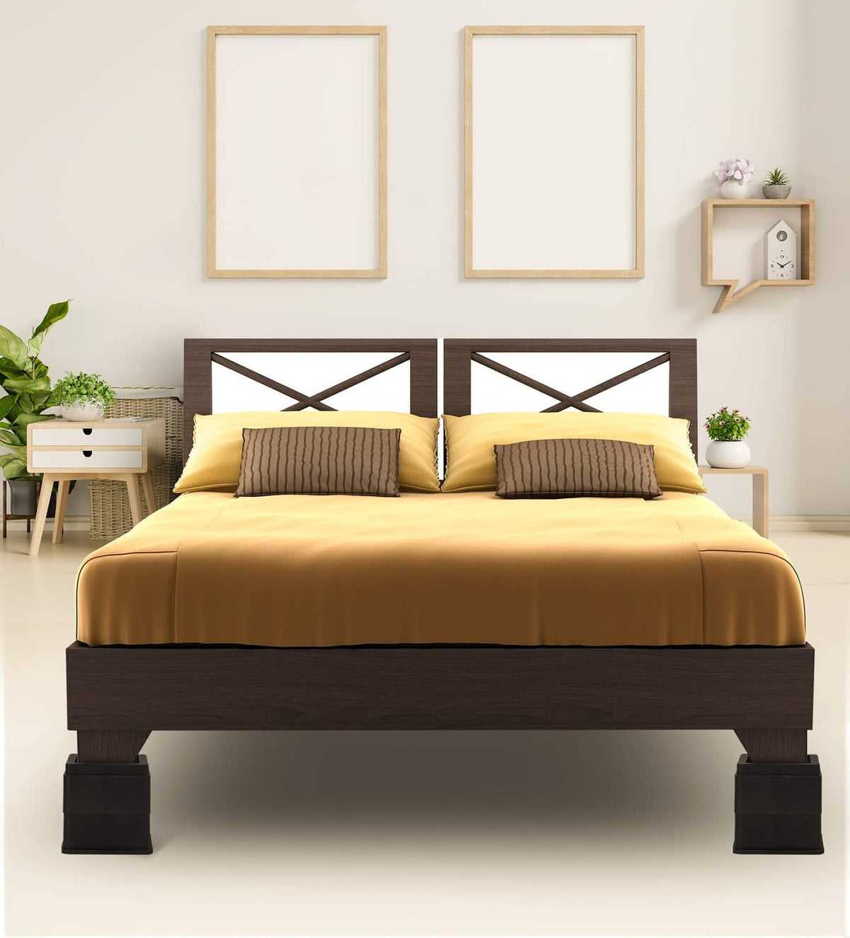 Black square bed risers under bed legs to lift furniture