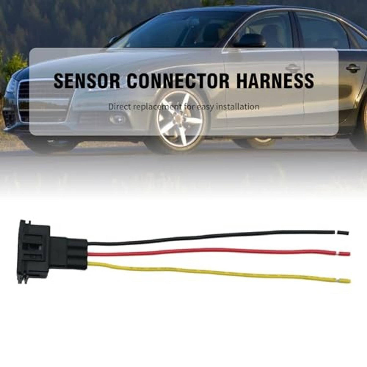 3-pin sensor connector harness with black plug and three colored wires