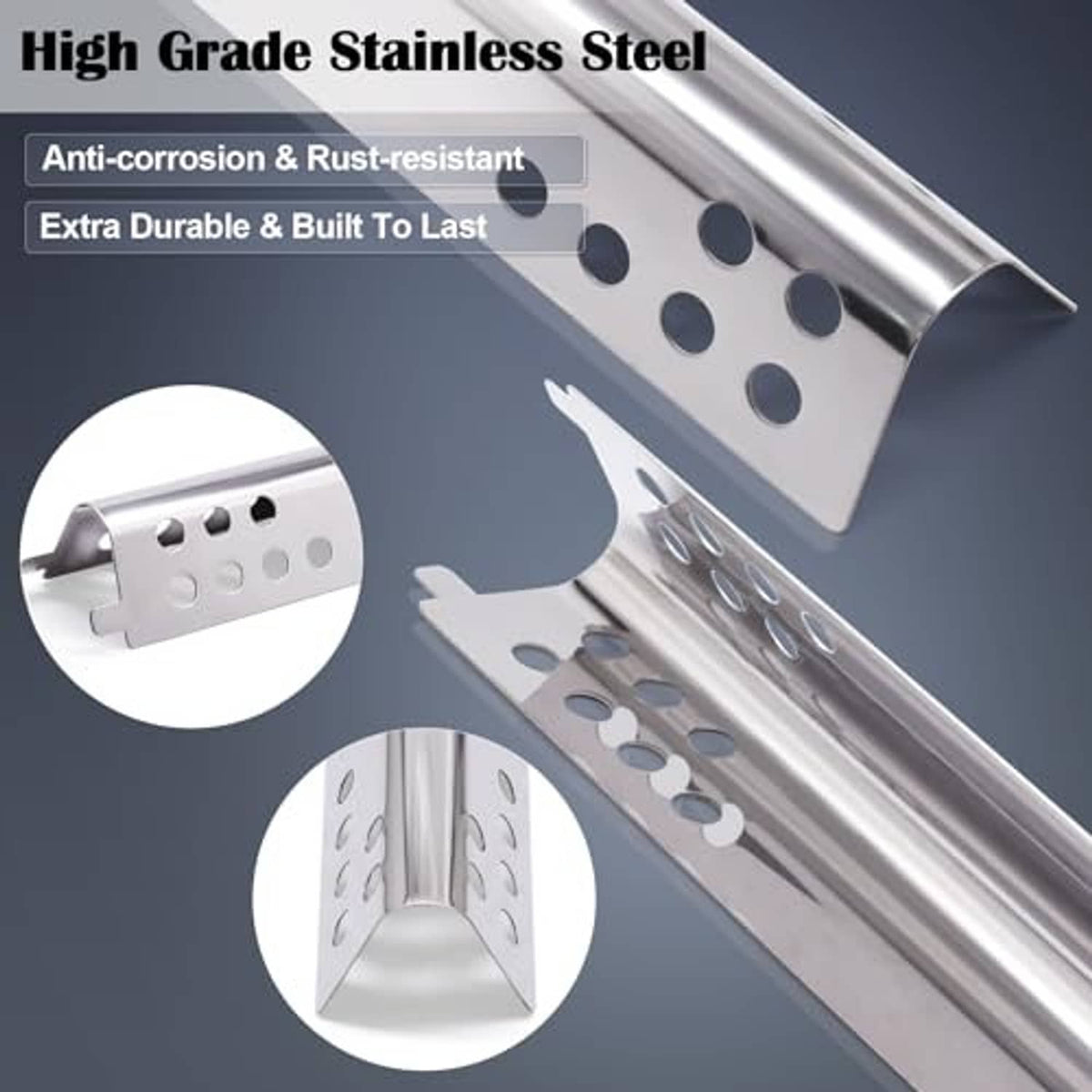 Stainless steel heat plate with perforated holes and curved mounting ends