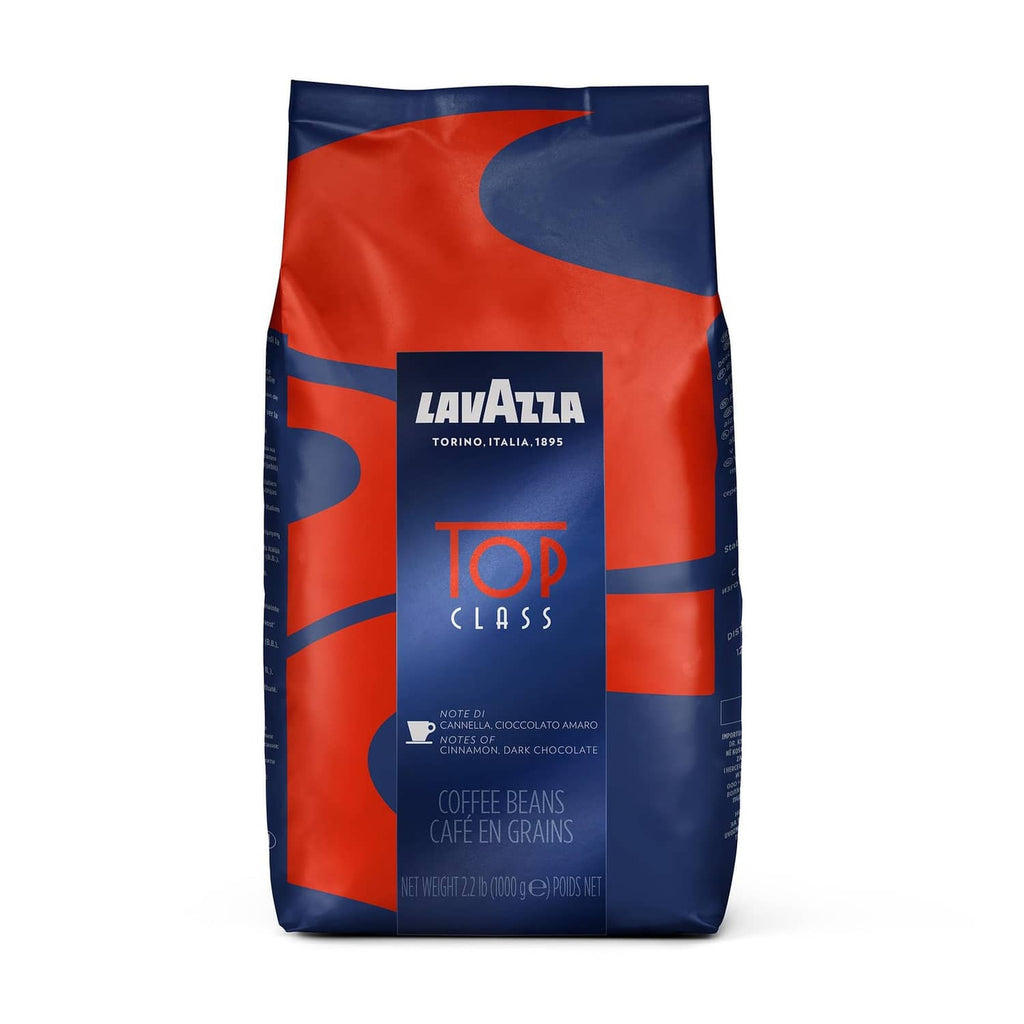 Lavazza Top Class whole bean coffee bag, blue and red, front label