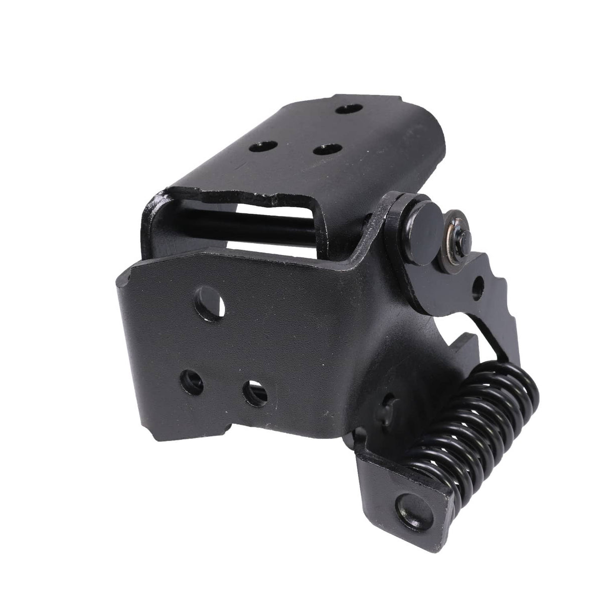 Black steel door hinge assembly with spring and mounting holes, driver side replacement