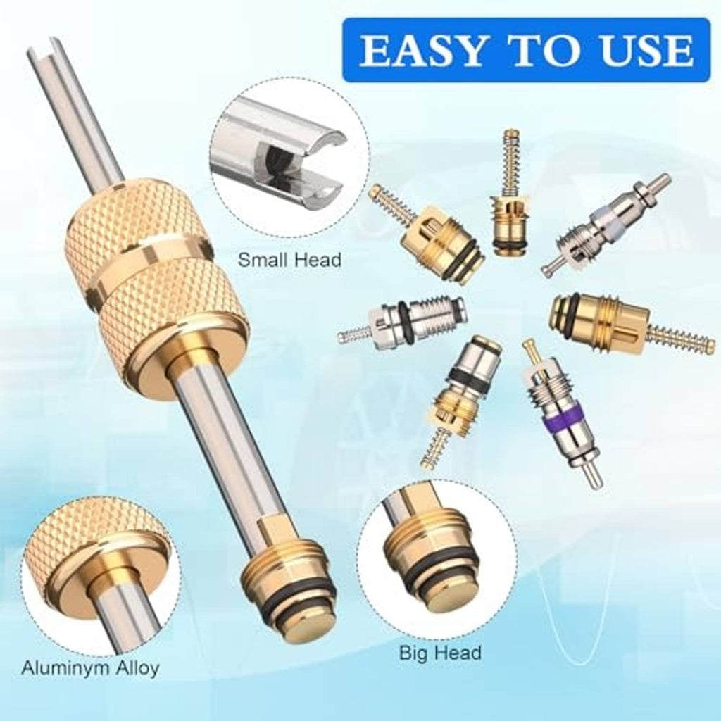 Brass A/C valve core tool with knurled handle and included gasket seals