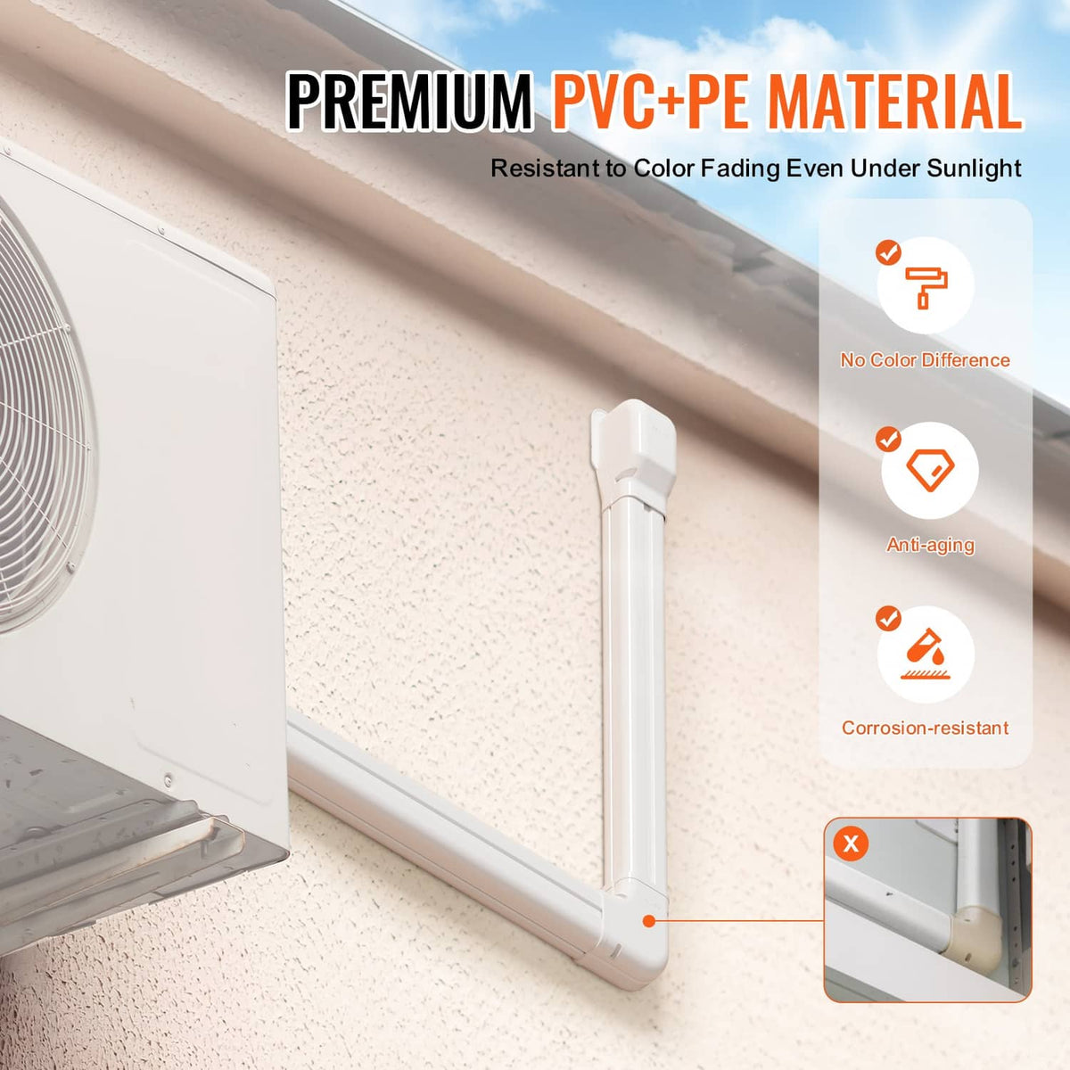 PVC line set cover kit in white with weather-resistant finish for outdoor installation