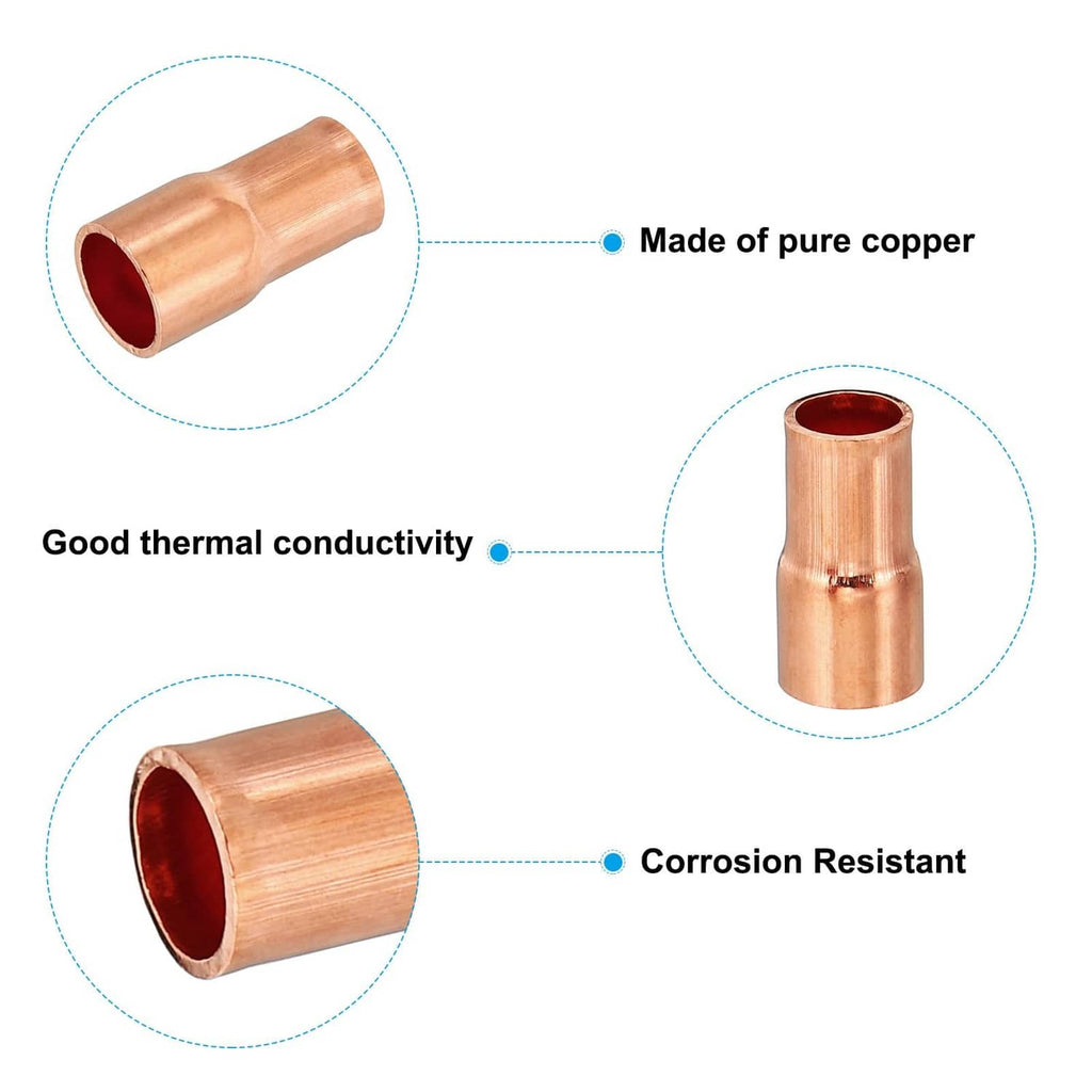 Copper reducer tube fitting with flared ends for joining copper pipe, 2-pack