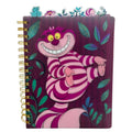 Spiral bound lined notebook with Cheshire Cat purple striped cover and gold rings