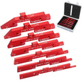 Red aluminum router setup bars kit with precision blocks in a black case