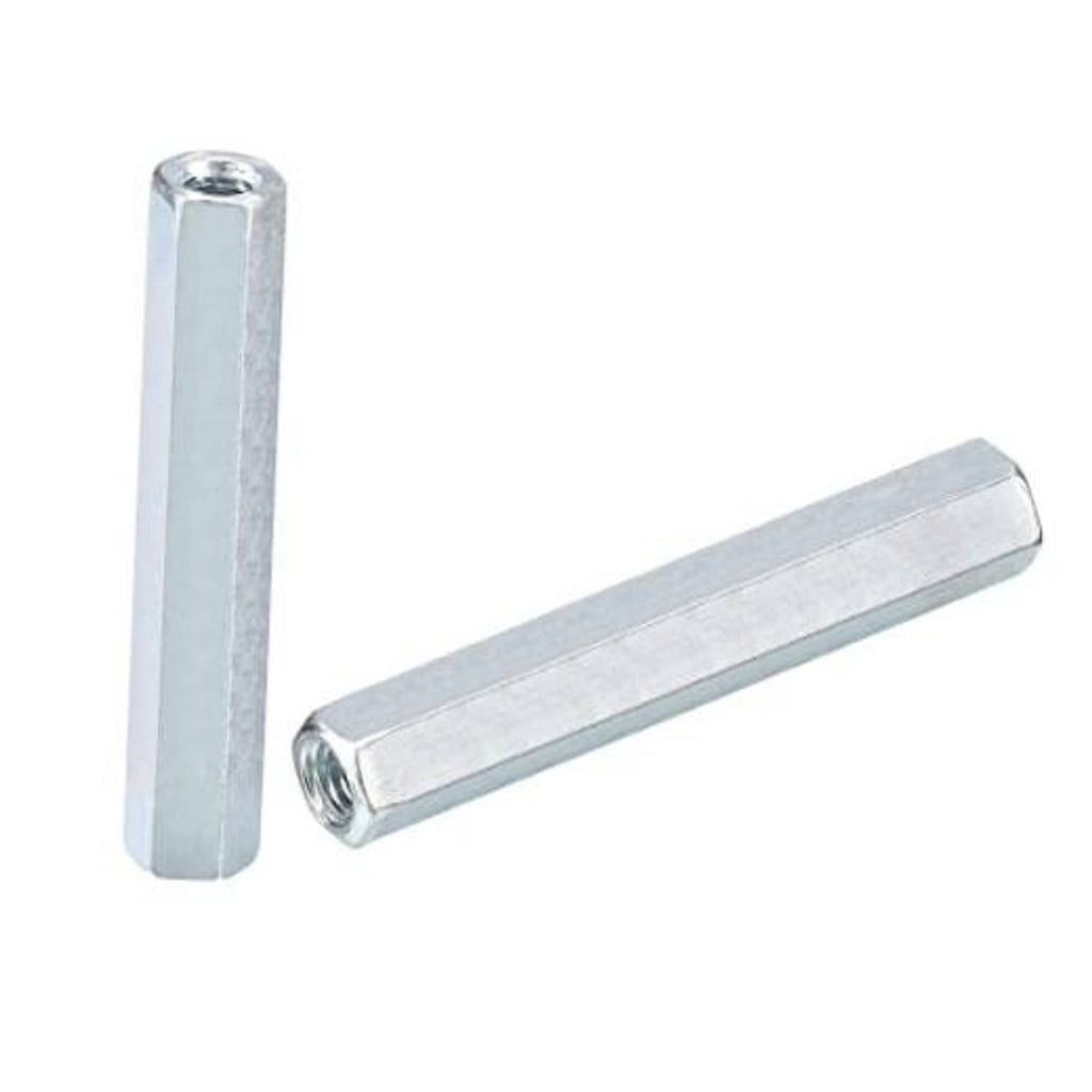 Galvanized steel hex coupling nut with internal threads, cylindrical exterior
