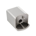 Dishwasher handle end cap, light gray metal with central stem insert