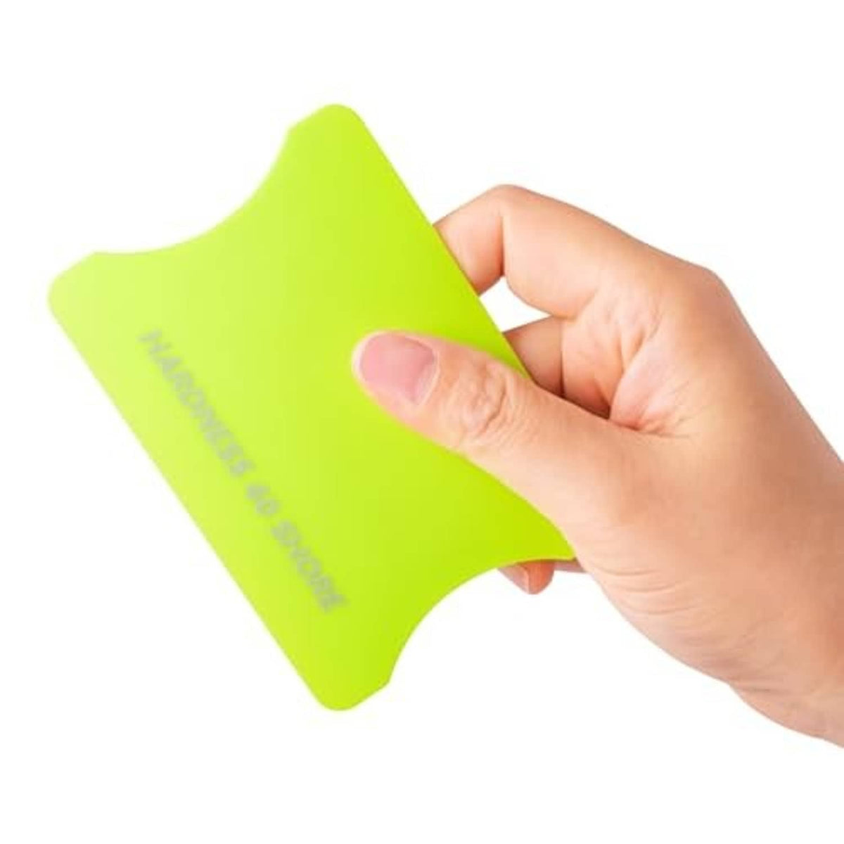 Neon green felt pad squeegee held in hand for vinyl wrapping