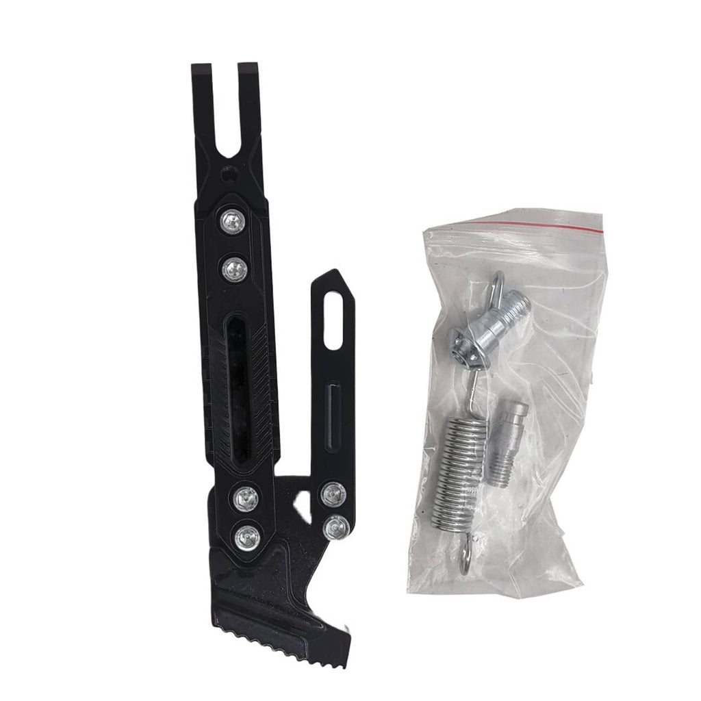 Black kickstand holder bracket and two mounting bolts in a clear hardware bag