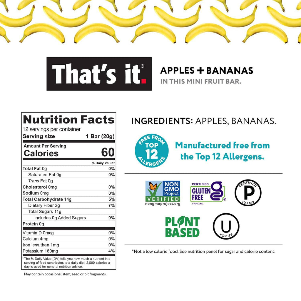 That’s it mini fruit bar nutrition label, apples and bananas ingredients