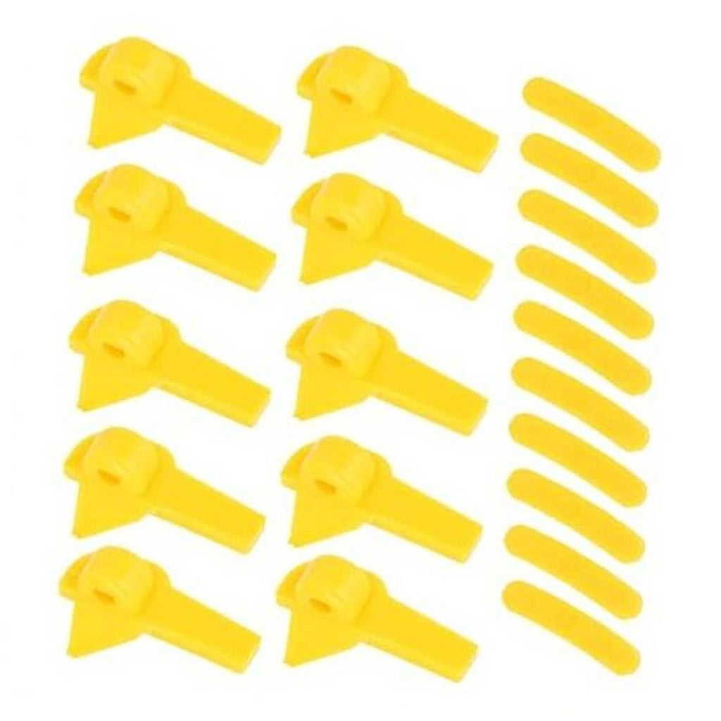 Yellow plastic tire changer head protector inserts, assortment of clips and short bars