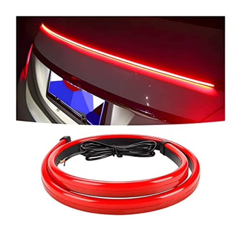 Red LED brake light strip kit with black wiring, glowing when powered