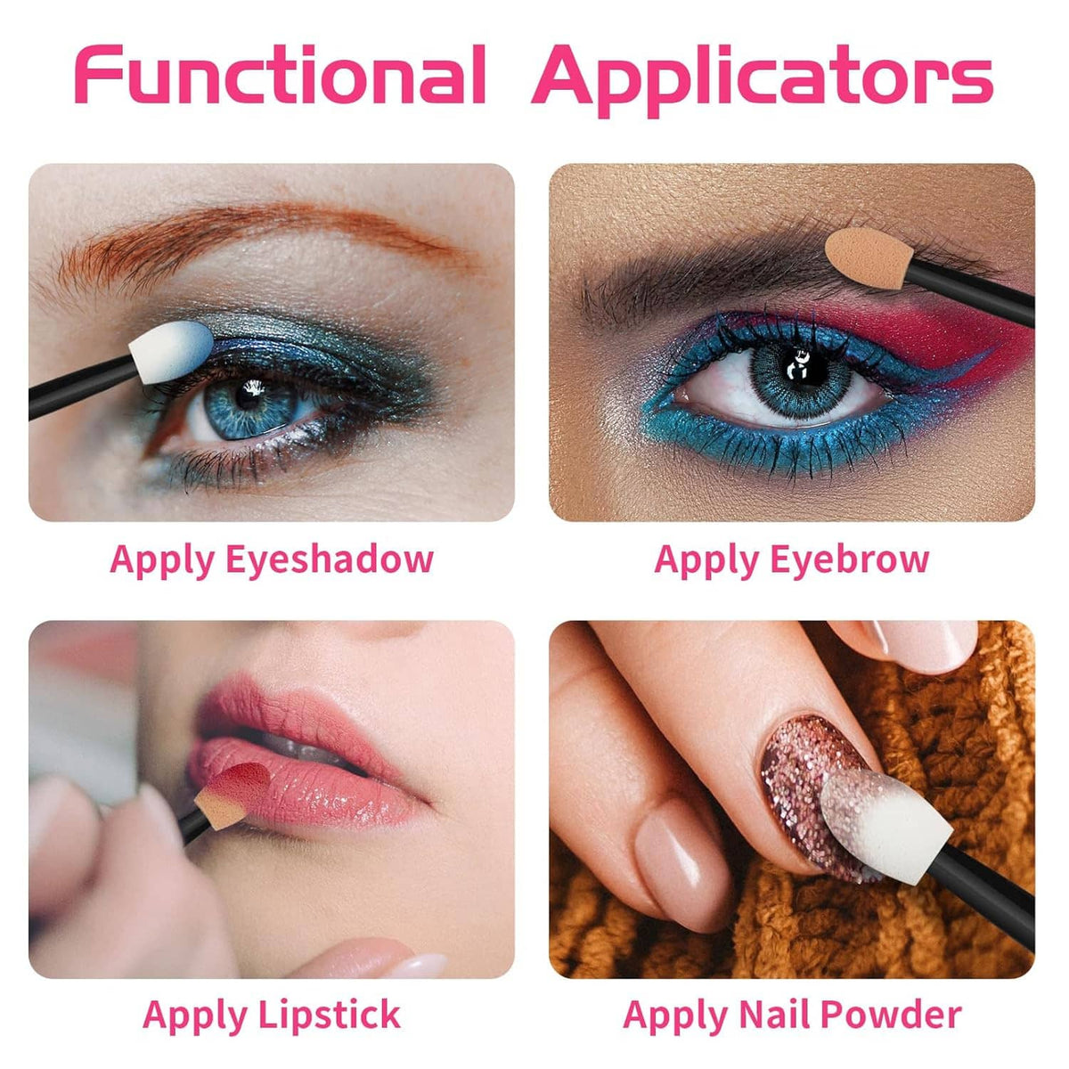 Foam-tip makeup applicator brushes with black handles, shown for eyeshadow and detail use