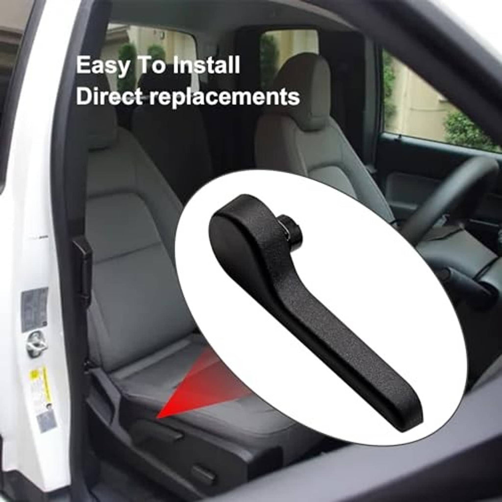 Black seat recliner handle shown installed on a vehicle seat